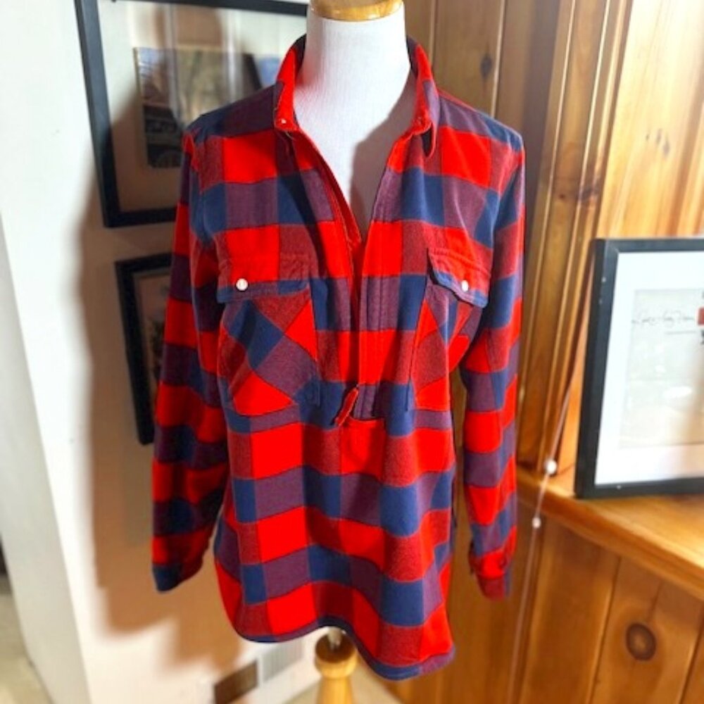 J. CREW - Navy and Red Buffalo Check Zipped Flannel Shirt Tunic Top - S